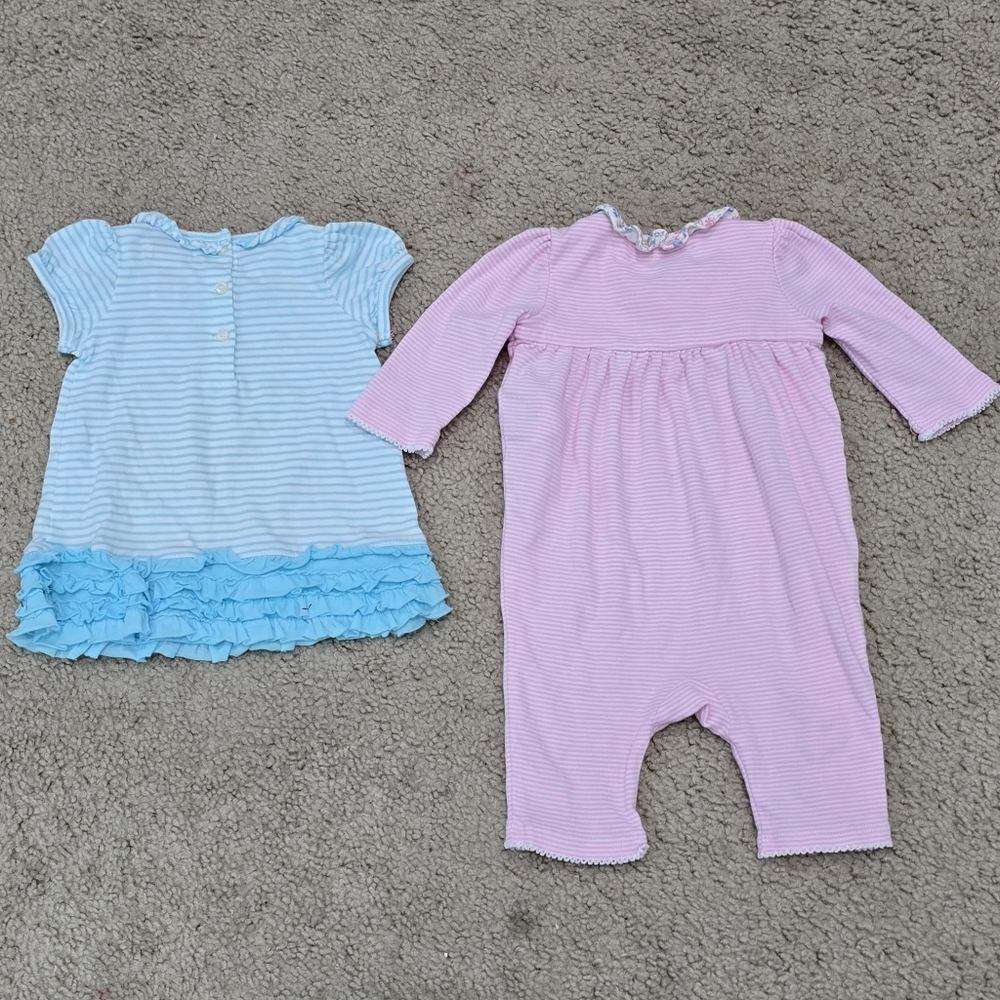 Baby Polo Ralph Lauren Pink Coverall Romper & Blue Ruffle Dress Size 3 Month - Picture 5 of 5